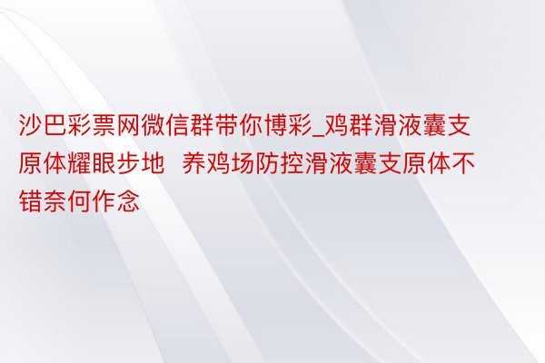 沙巴彩票网微信群带你博彩_鸡群滑液囊支原体耀眼步地  养鸡场防控滑液囊支原体不错奈何作念