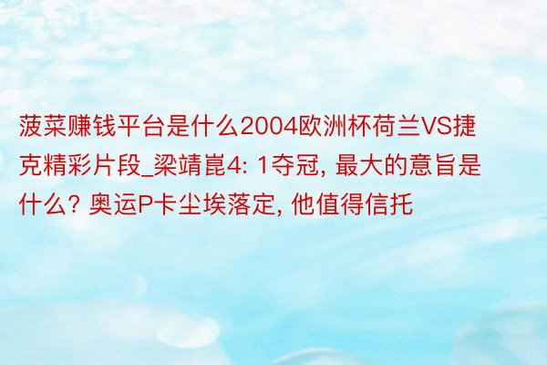 菠菜赚钱平台是什么2004欧洲杯荷兰VS捷克精彩片段_梁靖崑4: 1夺冠, 最大的意旨是什么? 奥运P卡尘埃落定, 他值得信托