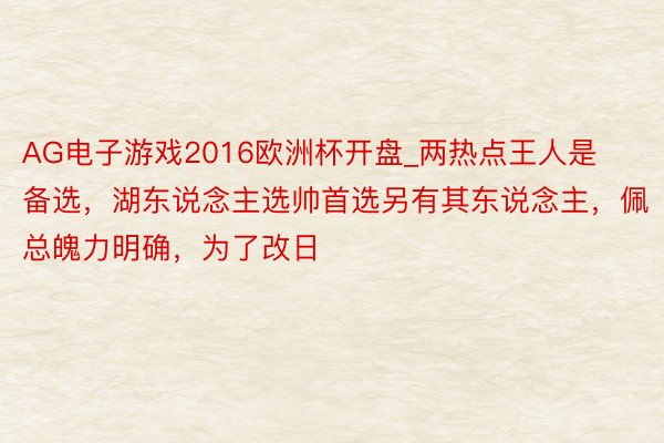 AG电子游戏2016欧洲杯开盘_两热点王人是备选，湖东说念主选帅首选另有其东说念主，佩总魄力明确，为了改日