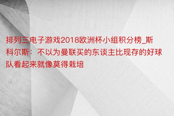 排列三电子游戏2018欧洲杯小组积分榜_斯科尔斯：不以为曼联买的东谈主比现存的好球队看起来就像莫得栽培