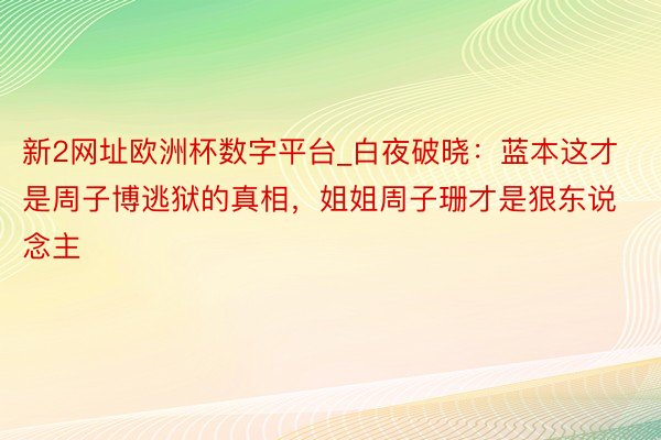 新2网址欧洲杯数字平台_白夜破晓：蓝本这才是周子博逃狱的真相，姐姐周子珊才是狠东说念主